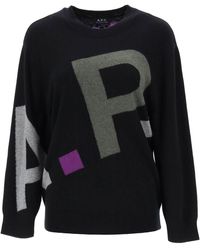 A.P.C. - Sweater In Virgin Wool With Logo Pattern - Lyst