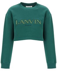 Lanvin - Cropped Sweatshirt With Embroidered Logo Patch - Lyst