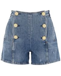Balmain - "Striped Denim Shorts With Embossed Buttons - Lyst