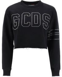 Gcds - Cropped Sweatshirt With Rhinestone Logo - Lyst
