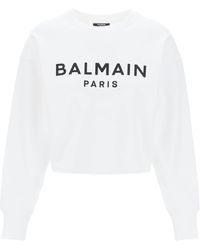 Balmain - Logo Organic Cotton Cropped Sweatshirt - Lyst