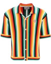 Casablancabrand - Striped Knit Bowling Shirt With Nine Words - Lyst