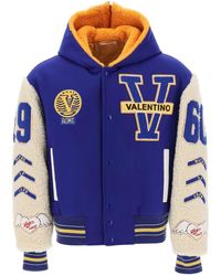 Valentino Garavani - Varsity Bomber Jacket With Shearling Sleeves - Lyst
