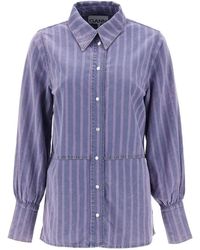 Ganni - Striped Denim Shirt - Lyst