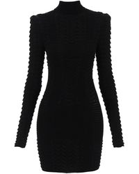 Balmain - Turtleneck Mini Dress In Texturized Knit - Lyst
