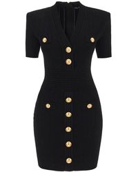 Balmain Knitted Mini Dress With Buttons - Black