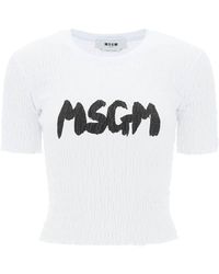 MSGM - Smocked T Shirt With Logo Print - Lyst