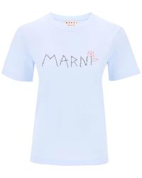 Marni - T-Shirt Con Logo Ricamato A Mano - Lyst