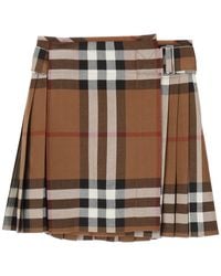 Burberry - Exaggerated Check Pleated Wool Mini Skirt - Lyst