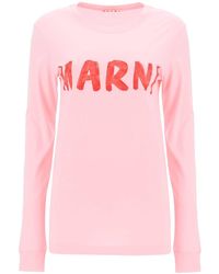 Marni - Brushed Logo Long Sleeved T Shirt - Lyst