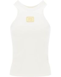 Balmain - Tank Top With Pb Embroidery - Lyst
