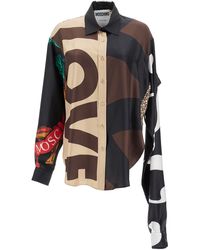 Moschino - Oversized Multi-Print Silk Shirt With Side Slits - Lyst