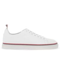 Thom Browne - Smooth Leather Sneakers With Tricolor Detail - Lyst