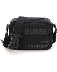 Burberry BORSA A TRACOLLA IN TELA CON STAMPA HORSEFERRY - Nero