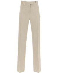 Ferragamo - Tailored Straight Leg Linen Blend Trousers - Lyst