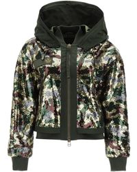 Mr & Mrs Italy Camouflage Sequined Bomber Jacket - Green