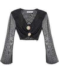 Self-Portrait - Self Portrait Rhinestone-studded Cropped Top With Diamanté Brooches - Lyst