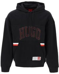 HUGO - Relaxed Fit Hoodie Sweatshirt With - Lyst