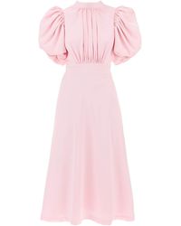 ROTATE BIRGER CHRISTENSEN - Midi Satin Dress With Balloon Sleeves - Lyst