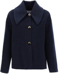 Ganni - Wool-blend Wide-collar Coat - Lyst