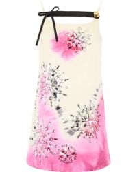 Prada Tie-dye Mini Dress With Crystals - Pink