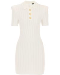 Balmain Polo-style Knitted Mini Dress - White