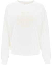 Tory Burch - Crew Neck Sweatshirt With T Logo - Lyst