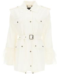 Mr & Mrs Italy Midi Parka With Feathers - White