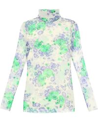 Ganni - Long Sleeved Top In Mesh With Floral Pattern - Lyst