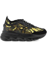 Versace Chain Reaction Leather And Mesh Sneakers - Black