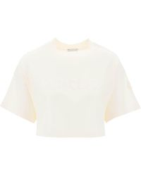 Moncler - Cropped T Shirt With Sequin Logo - Lyst