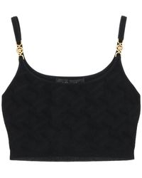 Versace - 'la Greca' Knitted Cropped Top - Lyst