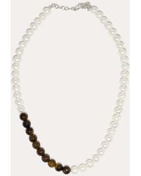COMPLETEDWORKS - So Far So Good - Pearl And Tiger Eye Bead Platinum Plated Necklace - Lyst