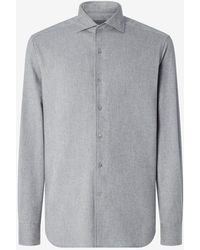 Corneliani - Light Melange Cotton Flannel Shirt With Diagonal Design - Lyst