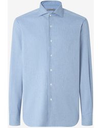 Corneliani - Light Melange Cotton Flannel Shirt With Diagonal Design - Lyst