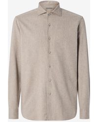 Corneliani - Melange Cotton Flannel Shirt With Diagonal Design - Lyst