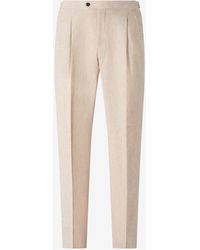 Corneliani - Dark 2-Dart Linen Chambray Trousers - Lyst