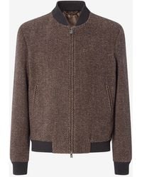 Corneliani - Dark Herringbone Technical Wool Bomber Jacket - Lyst