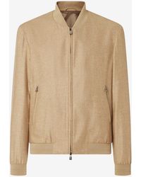 Corneliani - Dark Wool And Silk Twill Bomber Jacket - Lyst