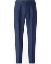 Corneliani - 2-Pleated Linen Chambray Trousers - Lyst