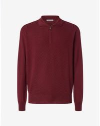 Corneliani - Dark Long-Sleeved Zip-Up Polo Shirt Made From Pure Extra Fine Wool - Lyst