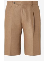 Corneliani - Dark Pure Linen Twill Bermuda Shorts - Lyst