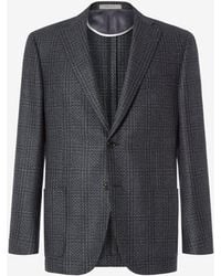 Corneliani - Melange Anthracite Pure Wool Jacket With Overcheck Pattern - Lyst