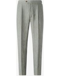 Corneliani - Sage 2-Dart Chambray Linen Trousers - Lyst