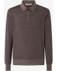 Corneliani - Striped Long-Sleeved Zip-Up Polo Shirt Made From Pure Extra Fine Wool - Lyst