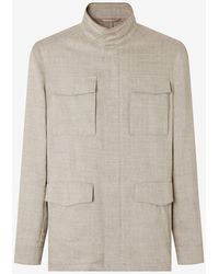 Corneliani - Sand Linen, Stretch Wool Field Jacket - Lyst