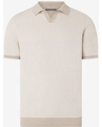 Corneliani - Two-Tone Buttonless Pure Cotton Polo Shirt - Lyst
