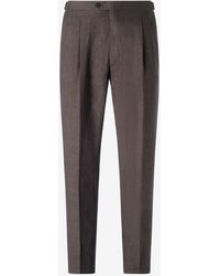 Corneliani - 2-Dart Chambray Linen Trousers - Lyst