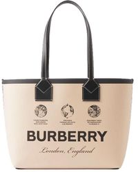 Burberry - Label Print Cotton And Leather Small London Tote Bag - Lyst
