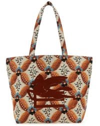 Etro - Embroidered Canvas Medium Soft Trotter Shopping Bag - Lyst